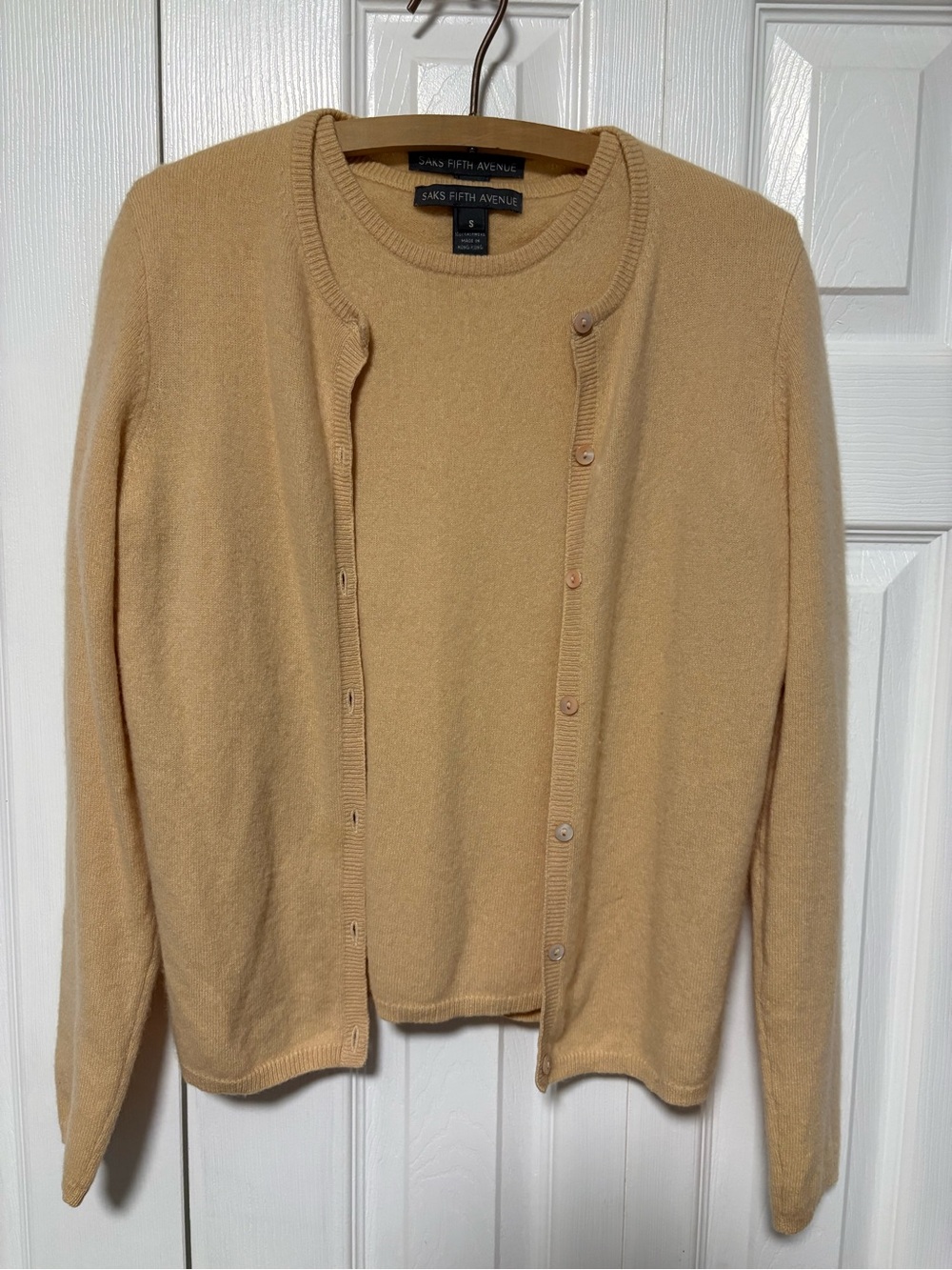 Saks Fifth Avenue Classic Crewneck 100% Cashmere Sweater and Cardigan Set